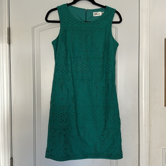 Eliza J Sleeveless Floral Lace Overlay Mini Shift Dress Cocktail Green Sz 2 - Picture 2 of 9